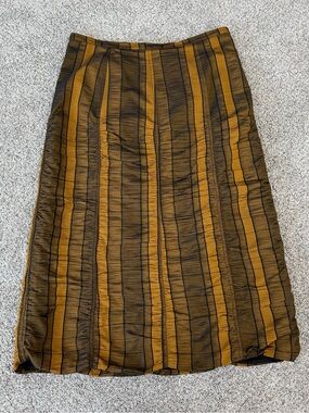 Vintage Stiletto 100% Silk Brown Black Textured Midi Skirt Lined Women’s US 14